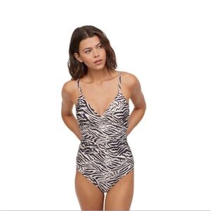 Sexy Zebra Print Deep V One Piece Swimsuit